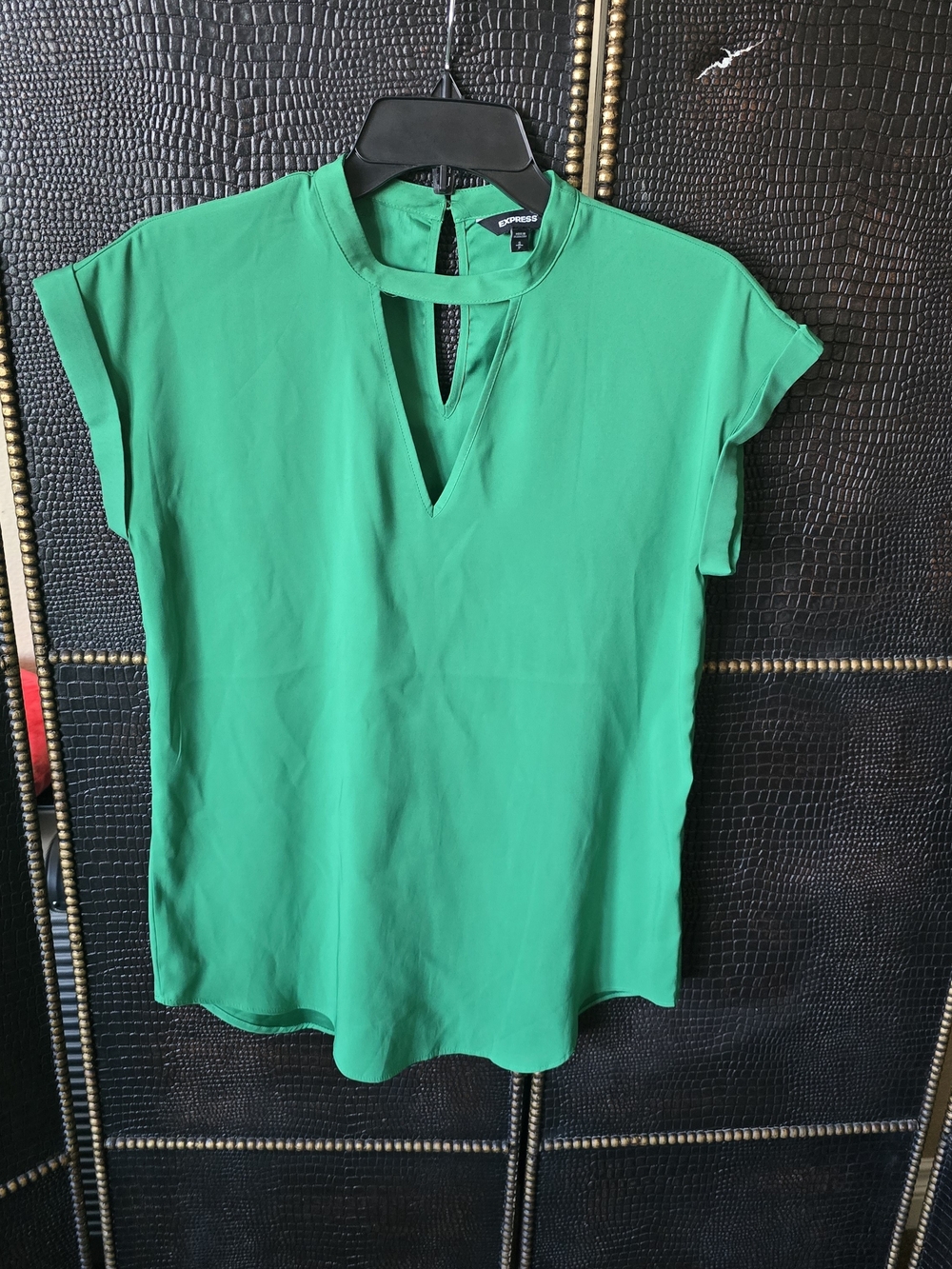 Express Green Keyhole Cap-Sleeve Blouse